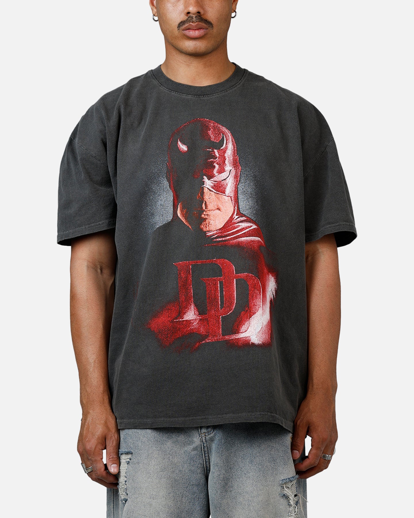 Marvel Daredevil Graphic T-Shirt for Men - Heavyweight Cotton, Black Wash - Perfect for Comic Con, Cosplay & Casual Wear