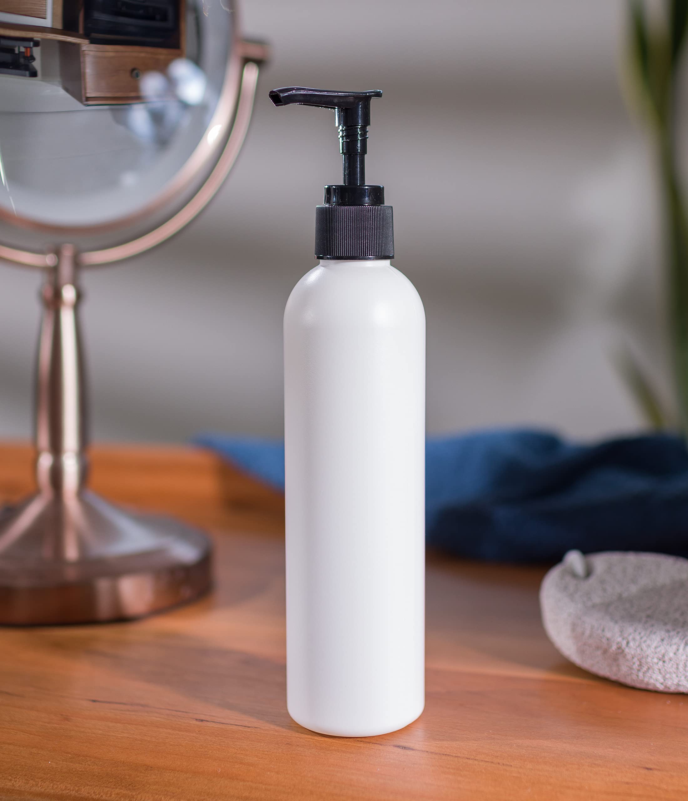 JUVITUS 4 oz White HDPE Plastic PET Slim Round Cosmetic Bottles with Black Lotion Pump (12 Pack) - Refillable Empty Containers for Lotion, Shampoo, Conditioner & Beauty Products Storage
