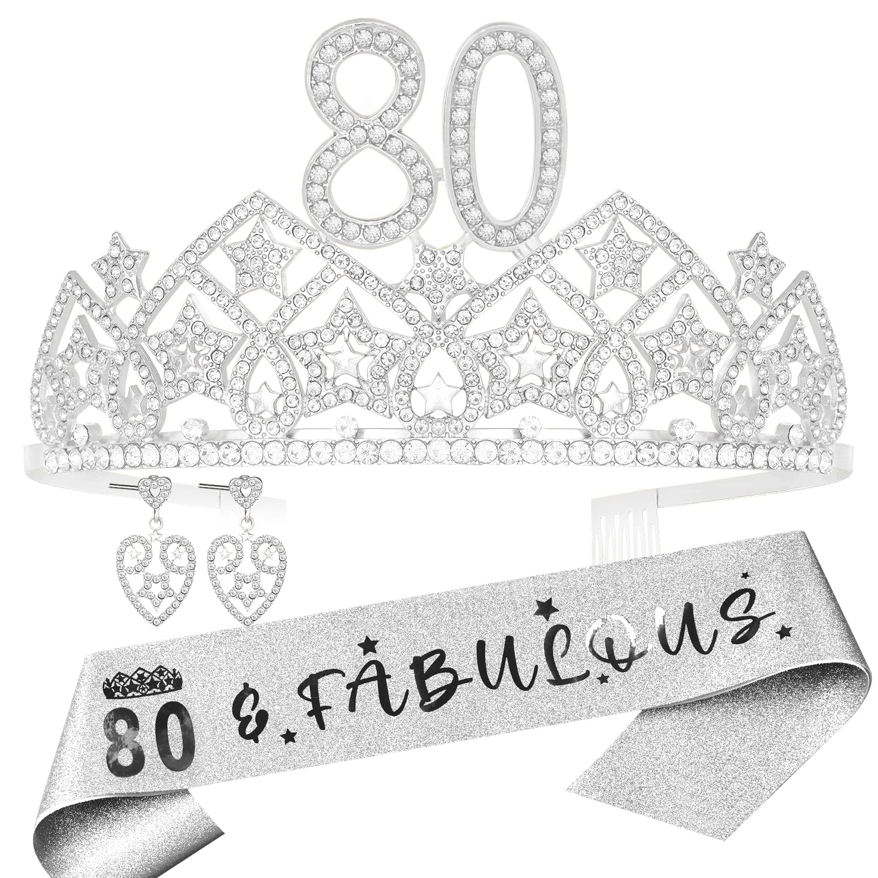 80th Birthday Tiara and Sash Kit for Women - Elegant Birthday Crown & Decorations Set - Perfect for Milestone Celebrations, Parties, and Special Occasions