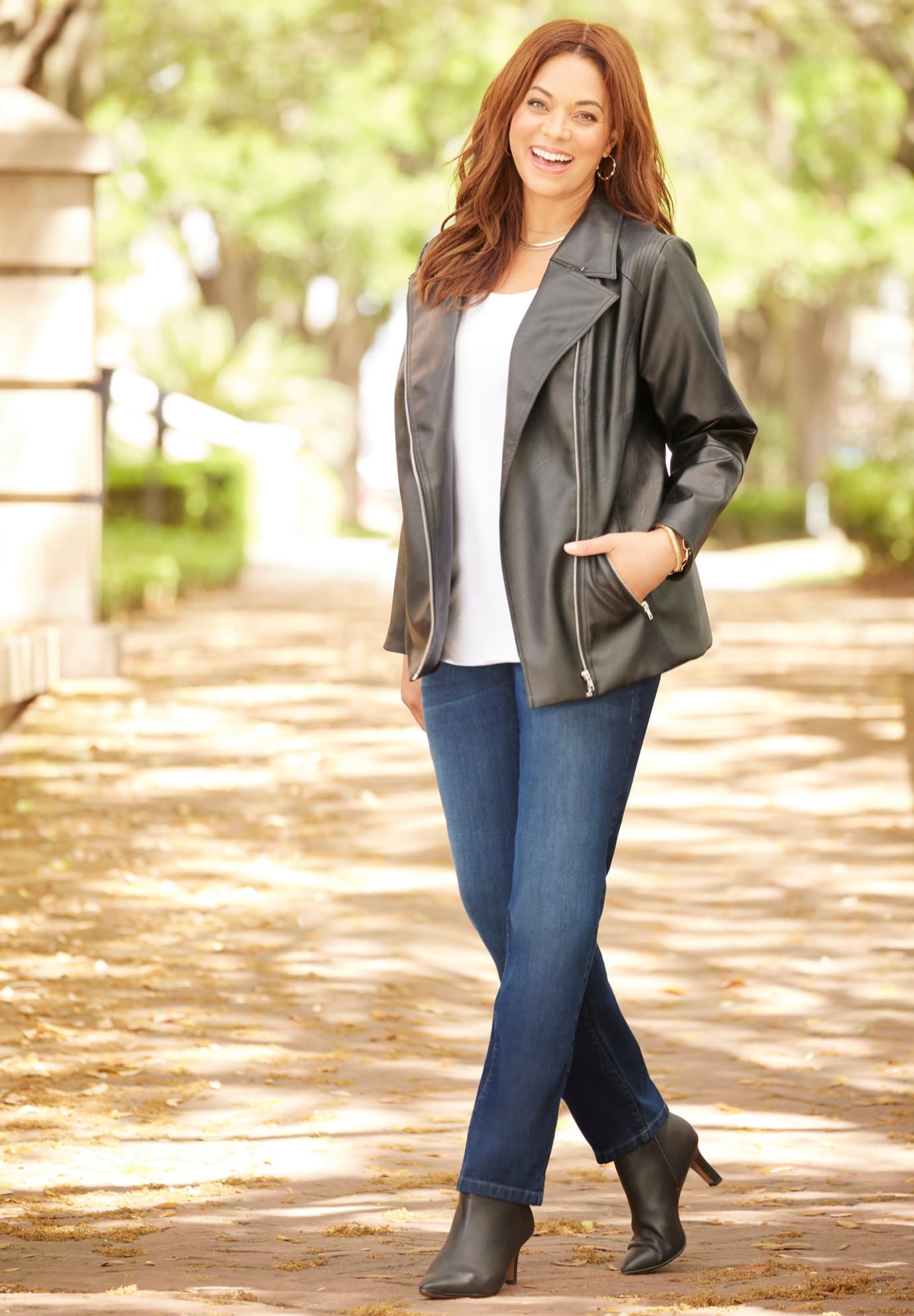 Catherine's Women's Plus Size Petite Faux Leather Moto Jacket - Stylish & Comfortable Biker Jacket for Curvy Petite Women | Perfect for Casual Outings, Date Nights & Fall Fashion
