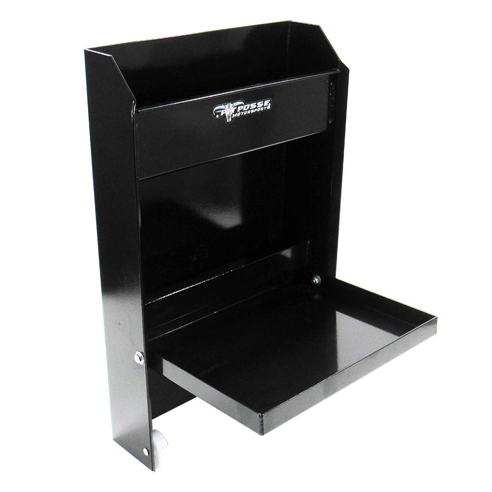 Pit Posse 458BK Jr Work Station Storage Cabinet Shelf Rack Holder Caddy - Heavy Duty Aluminum Garage Organizer for Mechanics, Race Trailers & Automotive Shops - Made in USA (Black) - Perfect for Tool Storage, Workshop Organization & Vehicle Maintenance