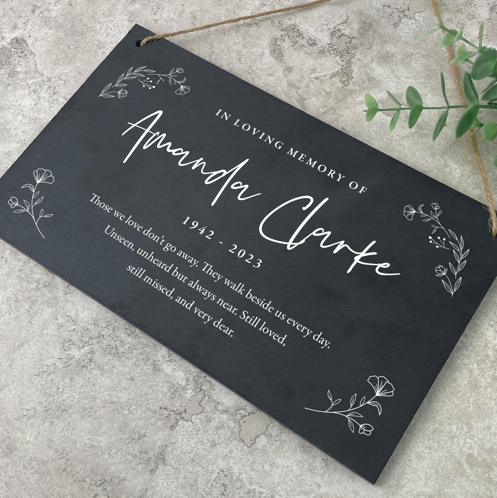 Personalized Memorial Wreath Slate Hanging Plaque - 10
