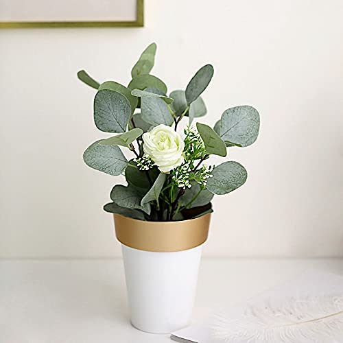 2 Pack 6-Inch White Antique Metallic Round Plastic Flower Pots - Elegant Plant Containers for Wedding Centerpieces, Home Decor & Garden Decorations