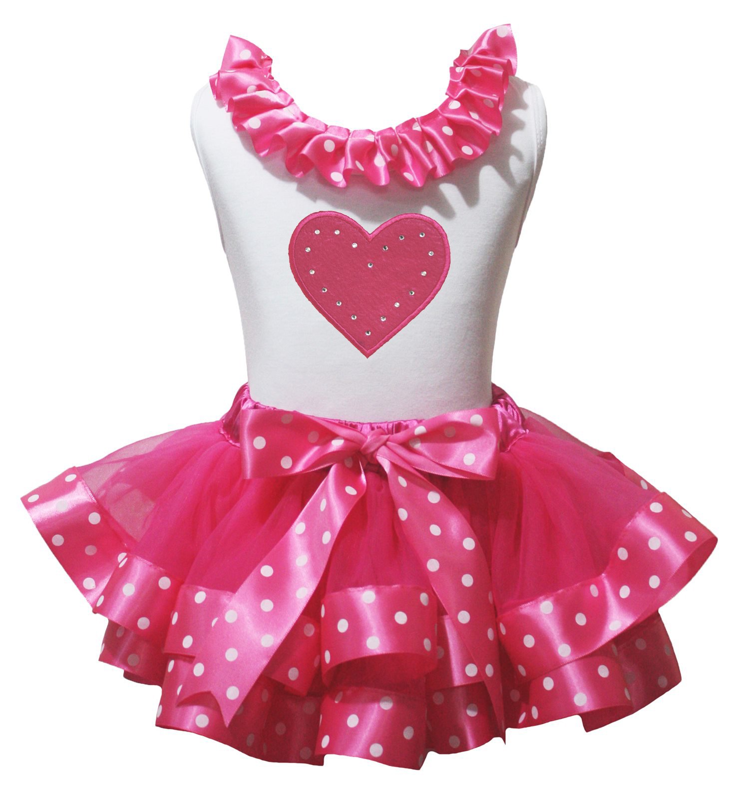 Valentine's Day Heart Print White Blouse with Ribbon & Hot Pink Floral Skirt Set for Girls NB-8Y | Cute Party Outfit for Date Night, School Dance & Special Occasions