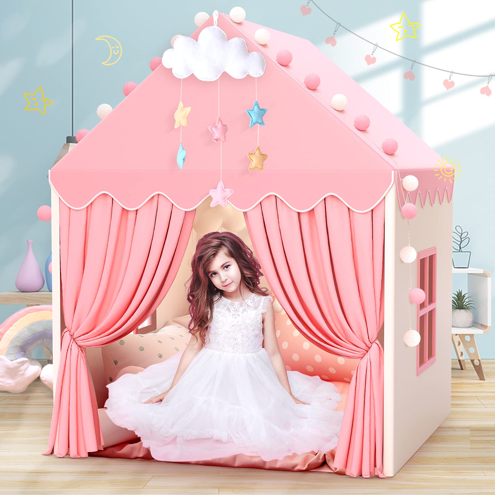 Kids Play Tent - Large Fairy Princess Castle Playhouse for Girls & Toddlers | Pink Children's Playhouse Toy Gift for Indoor & Outdoor Fun | Perfect for Birthday Parties, Playrooms & Backyard Adventures