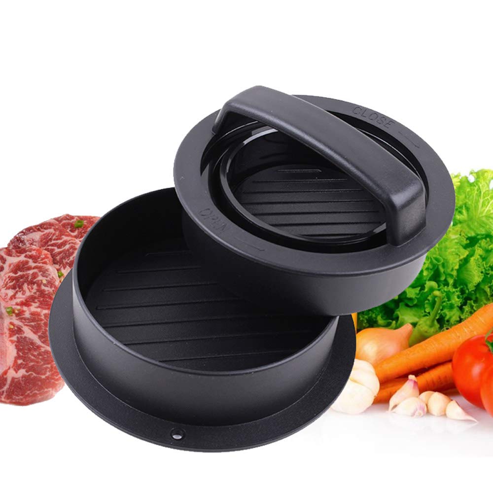 Ultimate 3-in-1 Hamburger Press Patty Maker - Heavy Duty Burger Making Kit for Grilling, BBQ & Kitchen - Perfect for Beef, Turkey & Veggie Patties - Essential Grill Accessories for Backyard Cookouts & Family BBQs (Black)