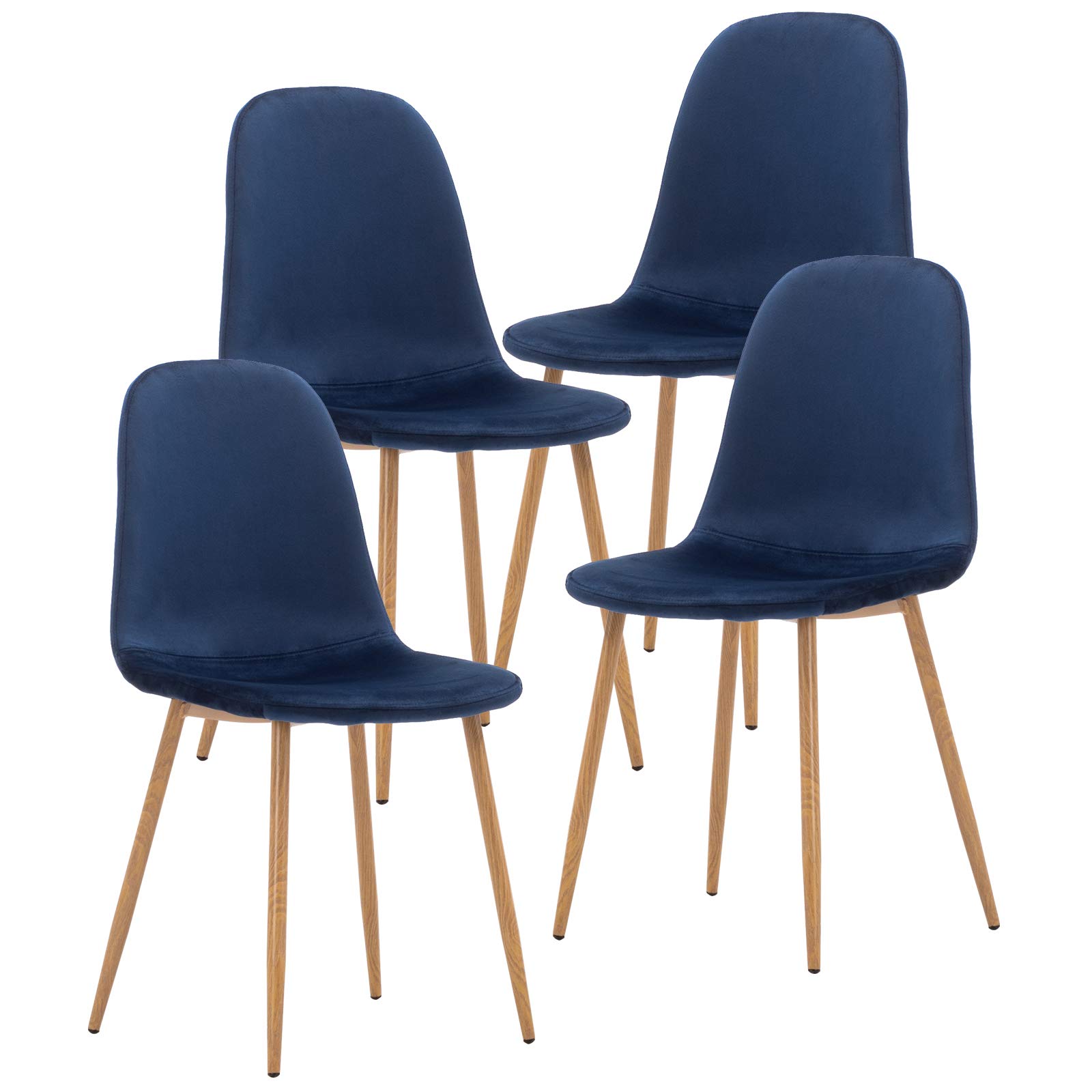 Mid Century Modern Dining Chairs Set of 4 - Velvet Upholstered Accent Chairs with Flannelette Cushion & Metal Legs for Kitchen, Dining Room, Club or Guest Seating - Stylish & Comfortable Home Decor