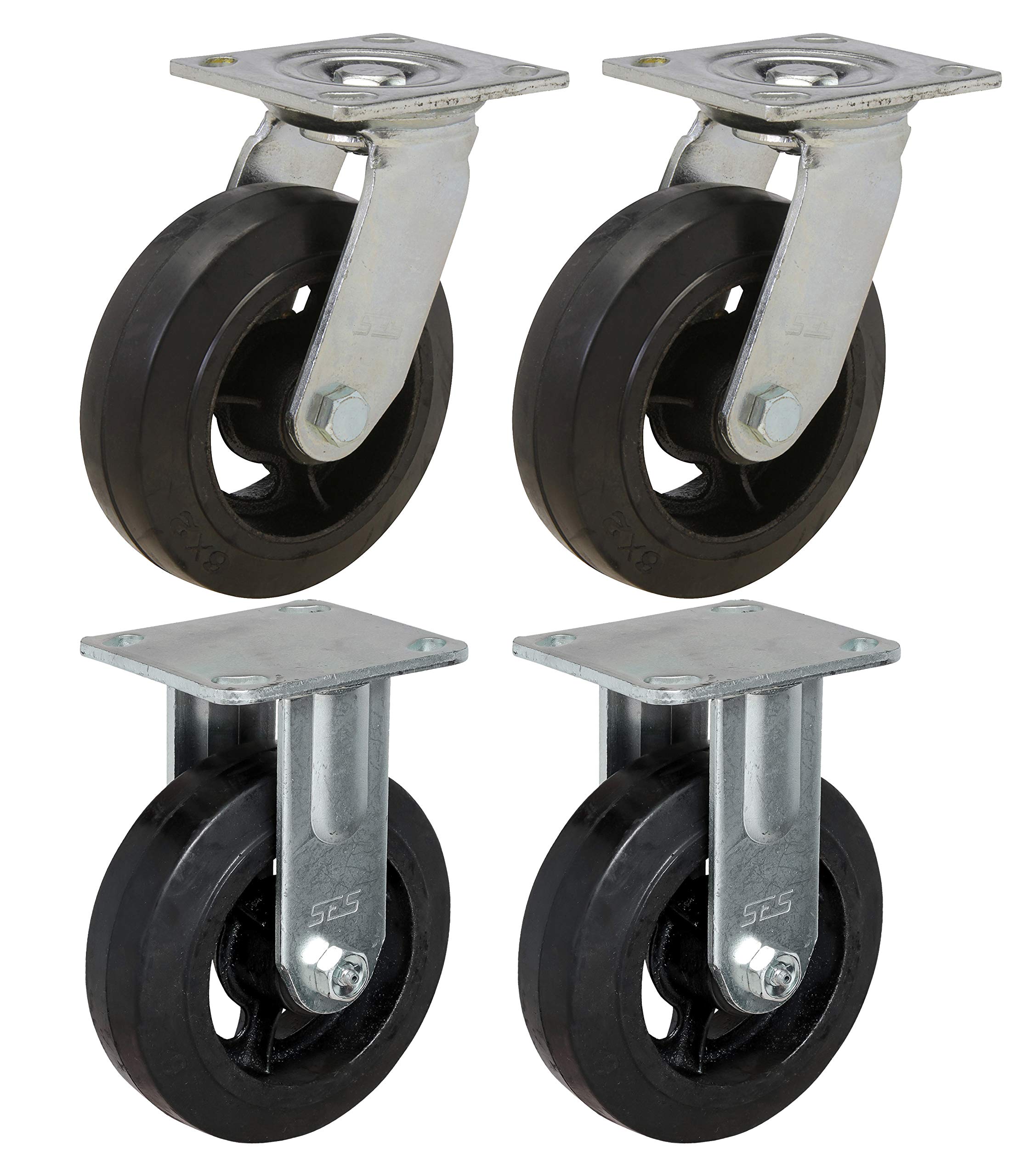 4-Pack 6x2 Heavy Duty Rubber Wheel Casters for Dumpsters & Trash Bins - Cast Iron Base with Durable Rubber Tires - Perfect for Commercial Waste Containers, Industrial Carts & Utility Bins