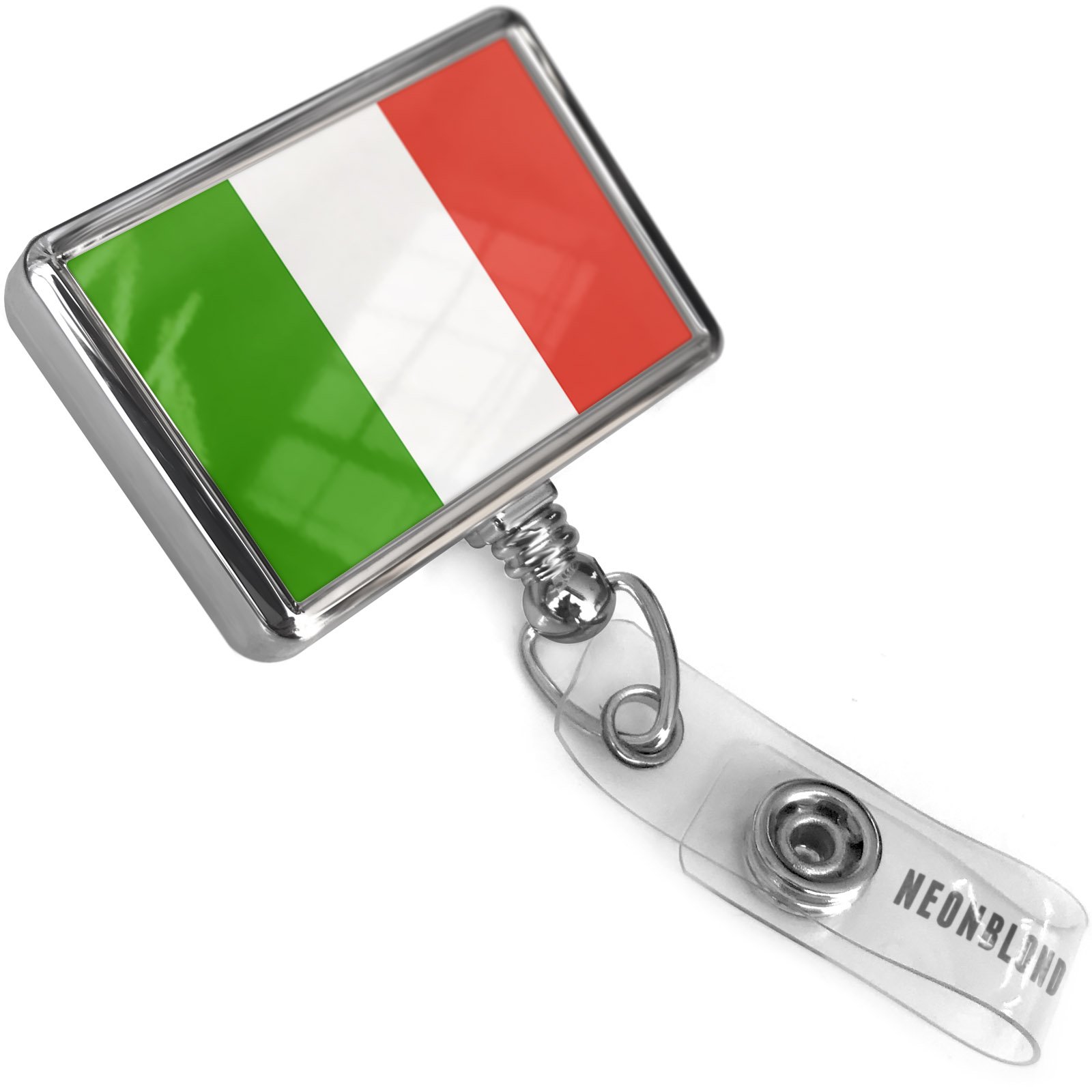 Retractable Plastic ID Badge Reel with Italian Flag Design & Bulldog Belt Clip Holder - Perfect for Office, School, Events, and Security Personnel