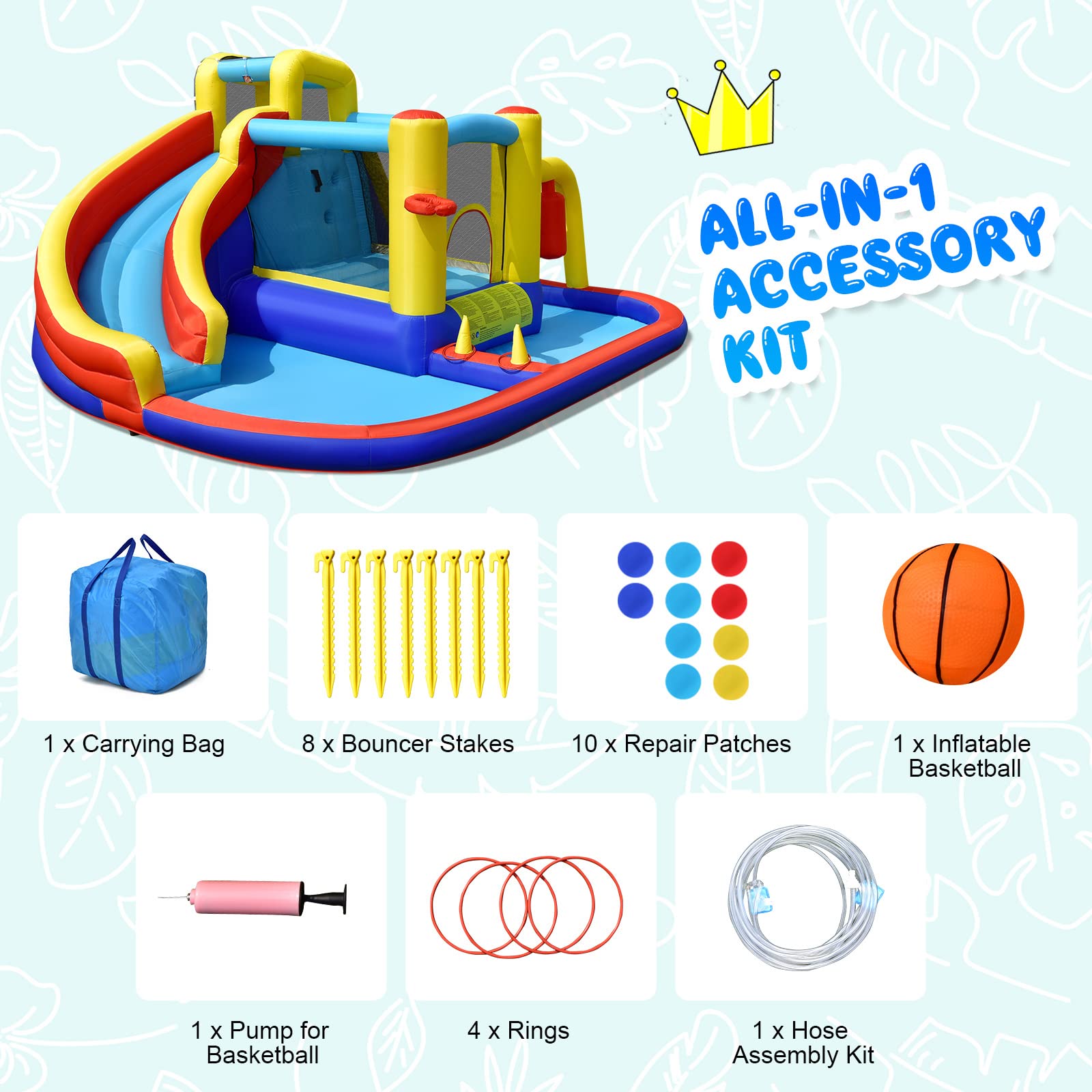 **HONEY JOY 7-in-1 Inflatable Water Slide & Bounce House for Kids & Adults - Giant Blow Up Water Park with Splash Pool, Outdoor Backyard Fun (Blower Not Included) - Perfect for Summer Parties, Birthdays, and Family Gatherings**