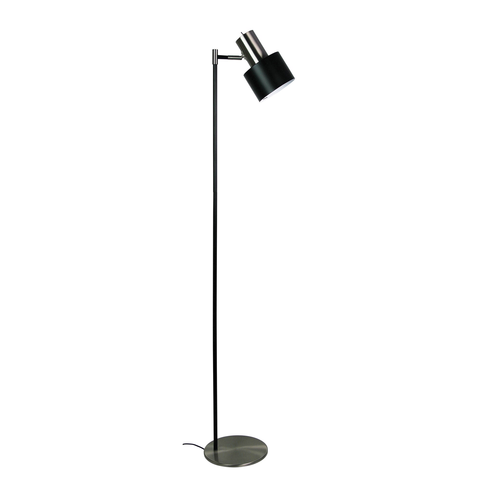 Modern Ari Floor Lamp in Black with Brushed Chrome Head - Adjustable Standing Light for Living Room, Bedroom, or Office Reading Corner