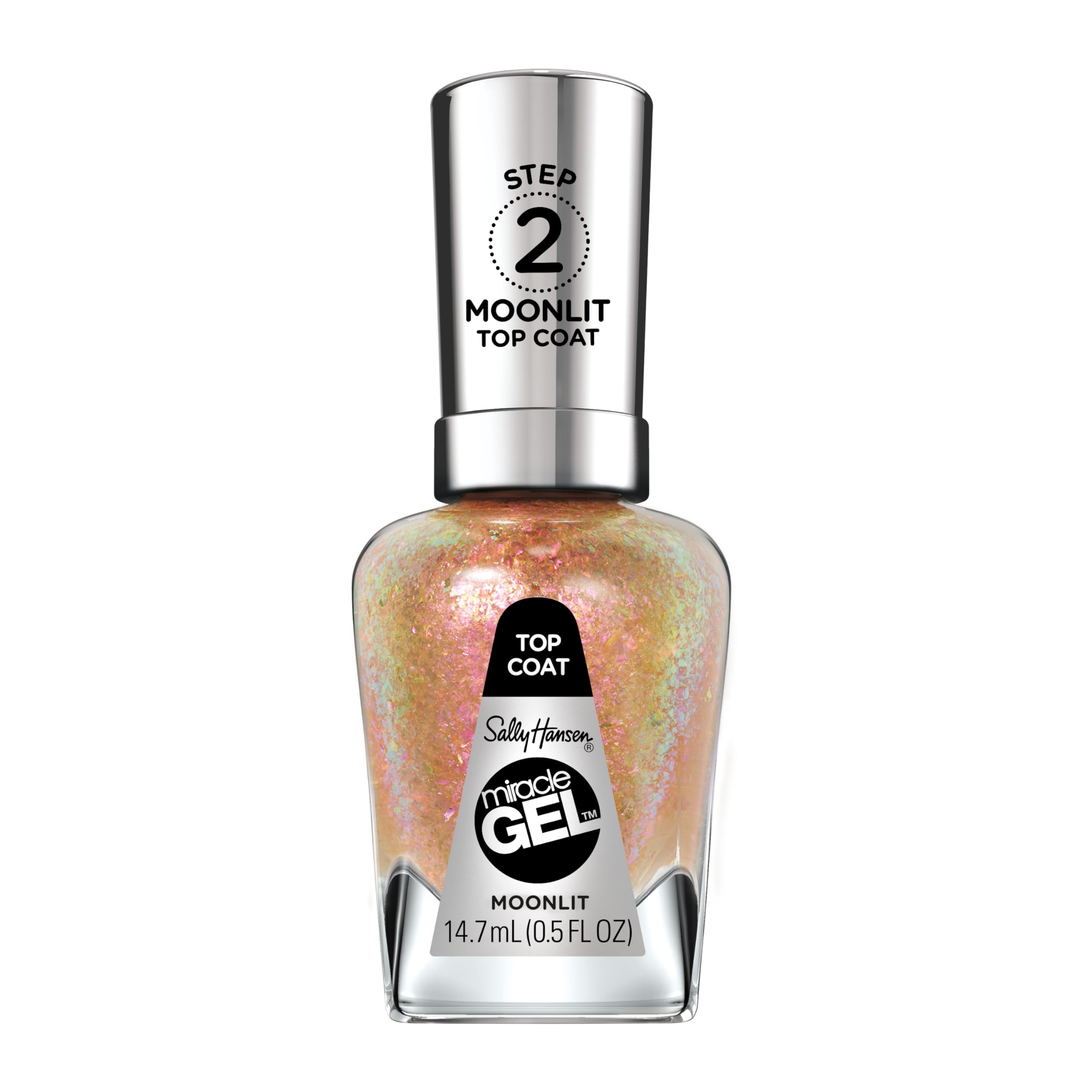 Sally Hansen Miracle Gel Moonlit Top Coat - Long Lasting Gel-Like Nail Polish, No UV Lamp Needed, Clear Shine - Perfect for Manicures, Pedicures & At-Home Nail Care