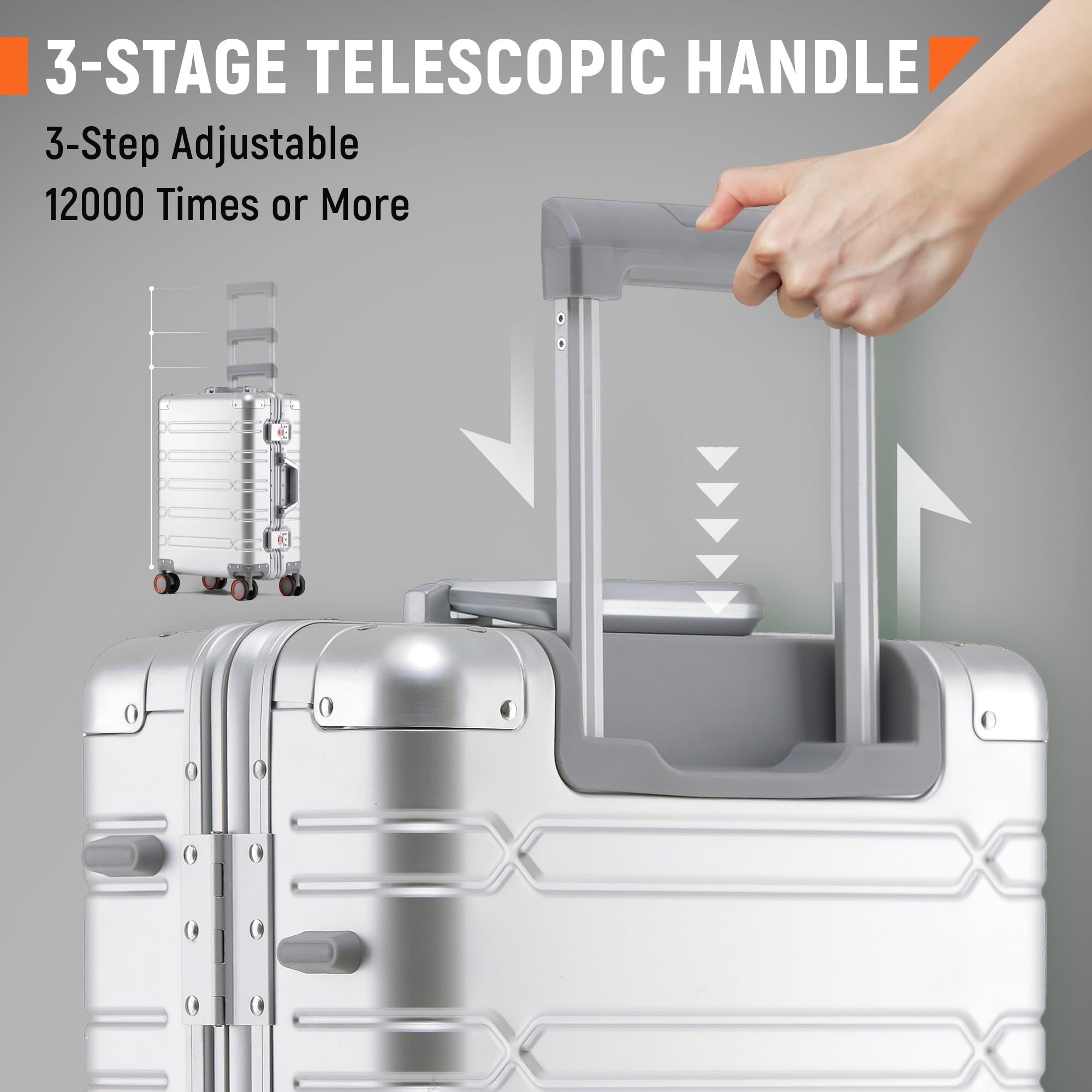 22x14x9 Inch All Aluminum Airline Approved Carry On Luggage - 20 Inch Hard Shell Spinner Suitcase with Zipperless Design (Silver) - Perfect for Business Travel & Weekend Getaways