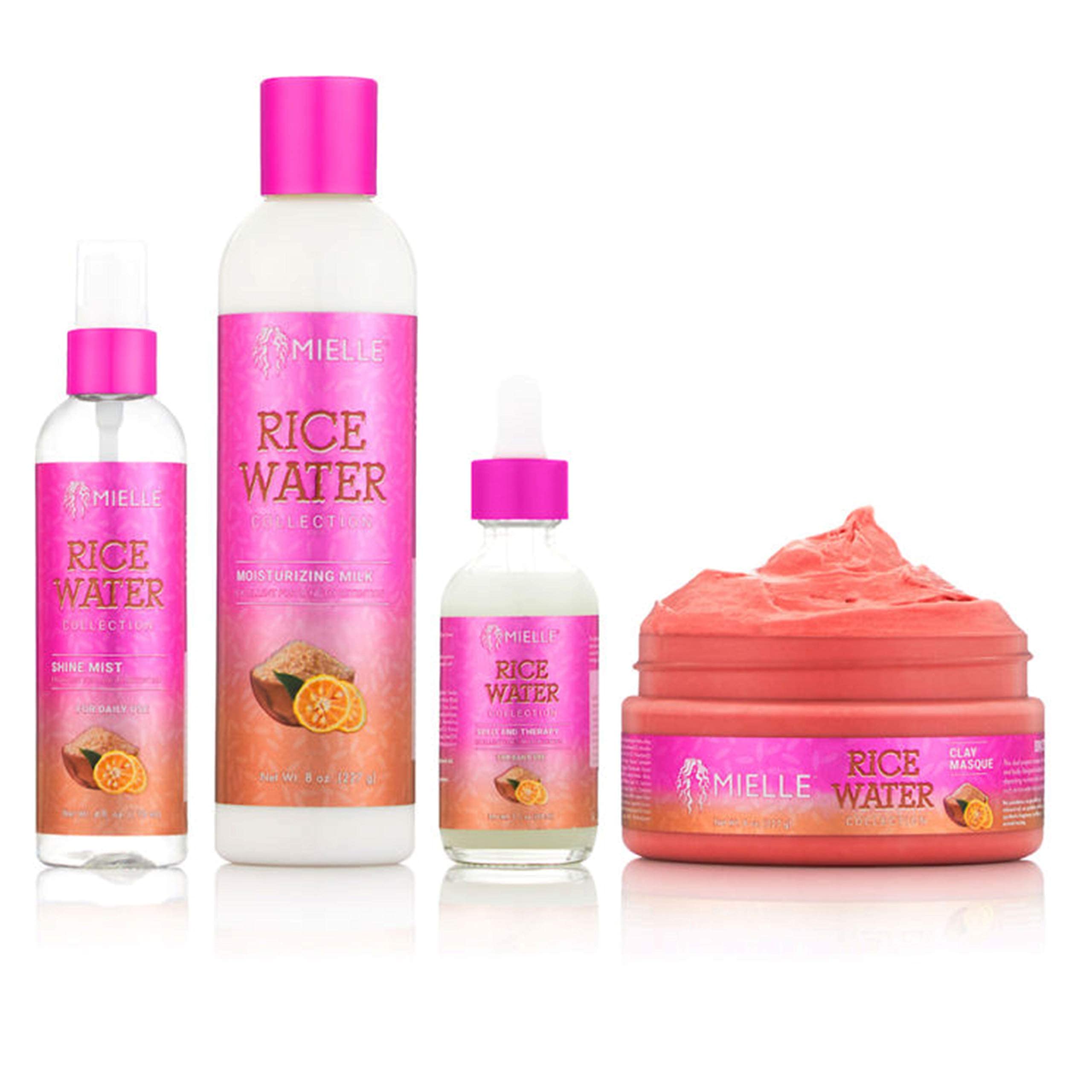 MIELLE Rice Water Collection Combo - Hair Milk, Hair Masque, Split End Treatment & Shine Mist for Hydration & Repair | Perfect for Dry, Damaged Hair & Salon-Quality Hair Care at Home