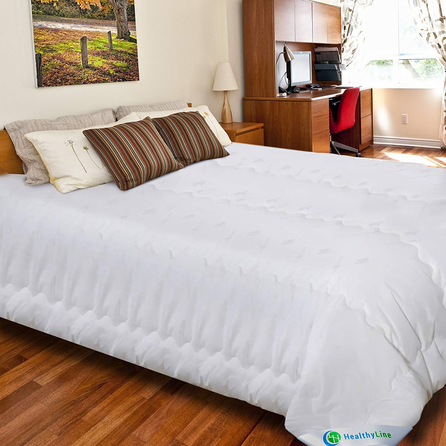 HealthyLine Energy Comforter - Tourmaline Fiber Filled Queen Size Blanket with 233 TC White Cotton Shell | Lightweight & Breathable Biomagnetic Therapy | Negative Ion & Far Infrared Healing for Better Sleep | Perfect for Cold Nights, Stress Relief and Wellness Retreats