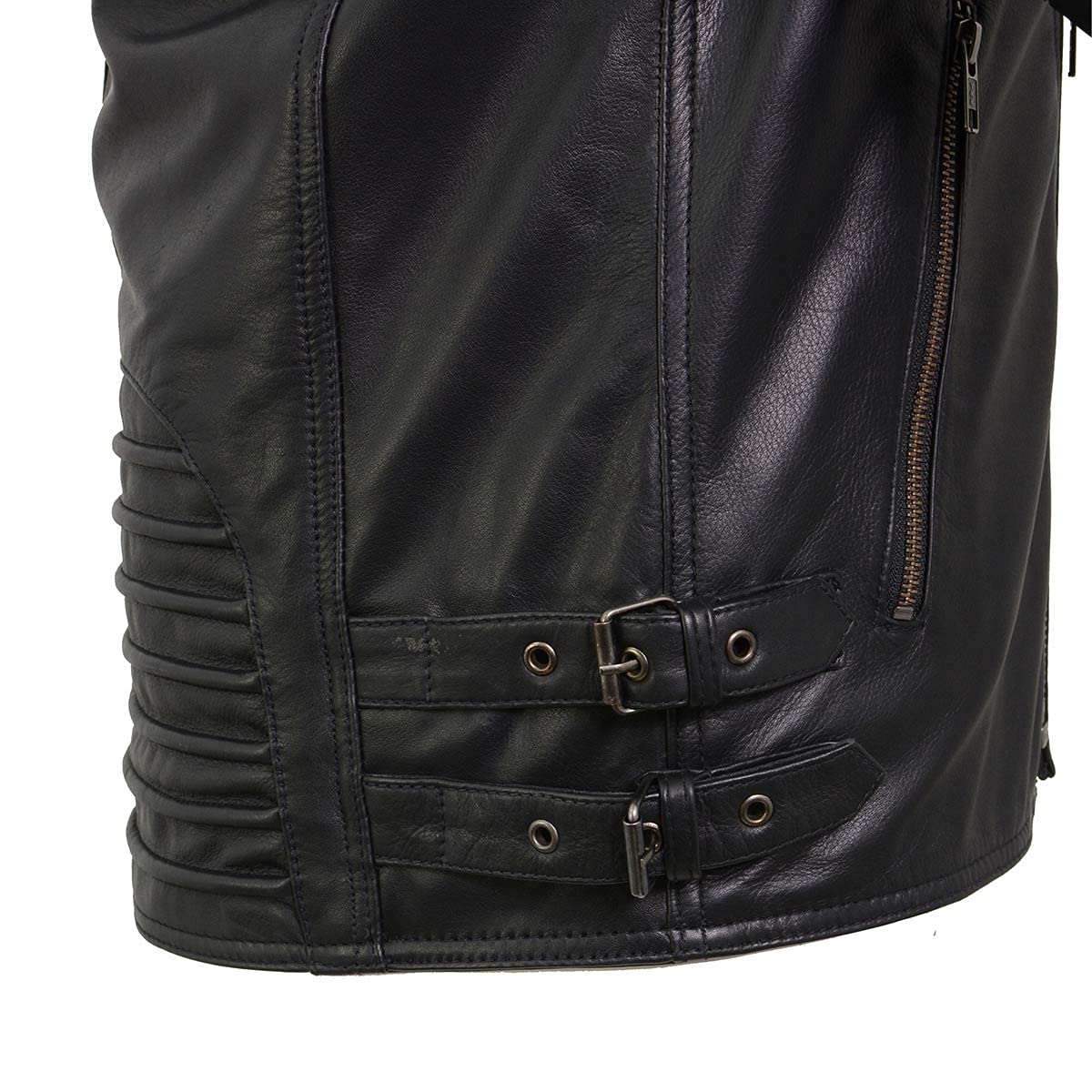 Milwaukee Leather SFM1885 Men's Black Leather Motorcycle Jacket with Piping Design - Stylish Biker Jacket for Riding & Casual Wear