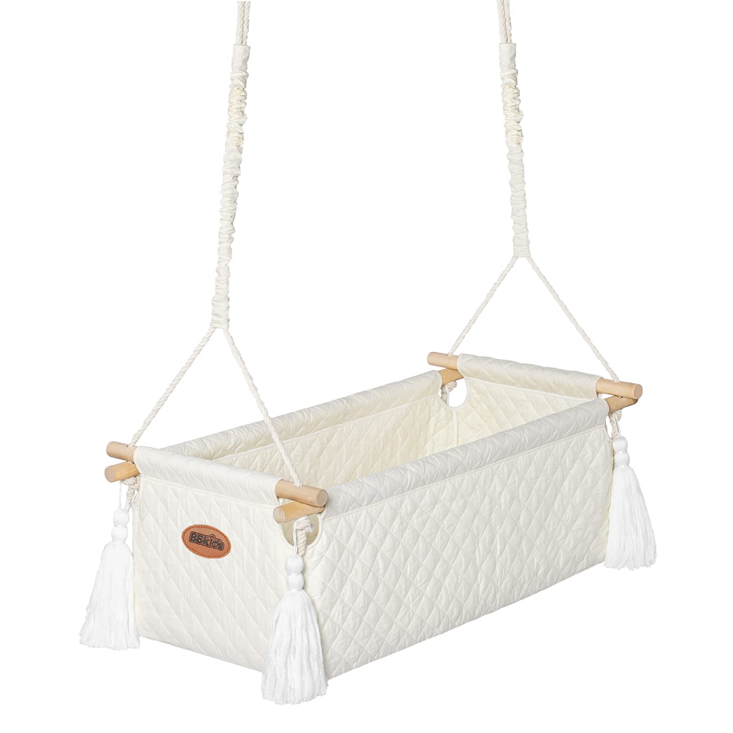 BBkids Baby Hammock Cradle for Newborns 0-5 Months - Organic Muslin Blanket & Mattress Cover - Portable Infant Swing for Nursery, Bedroom, or Outdoor Use (Cream)
