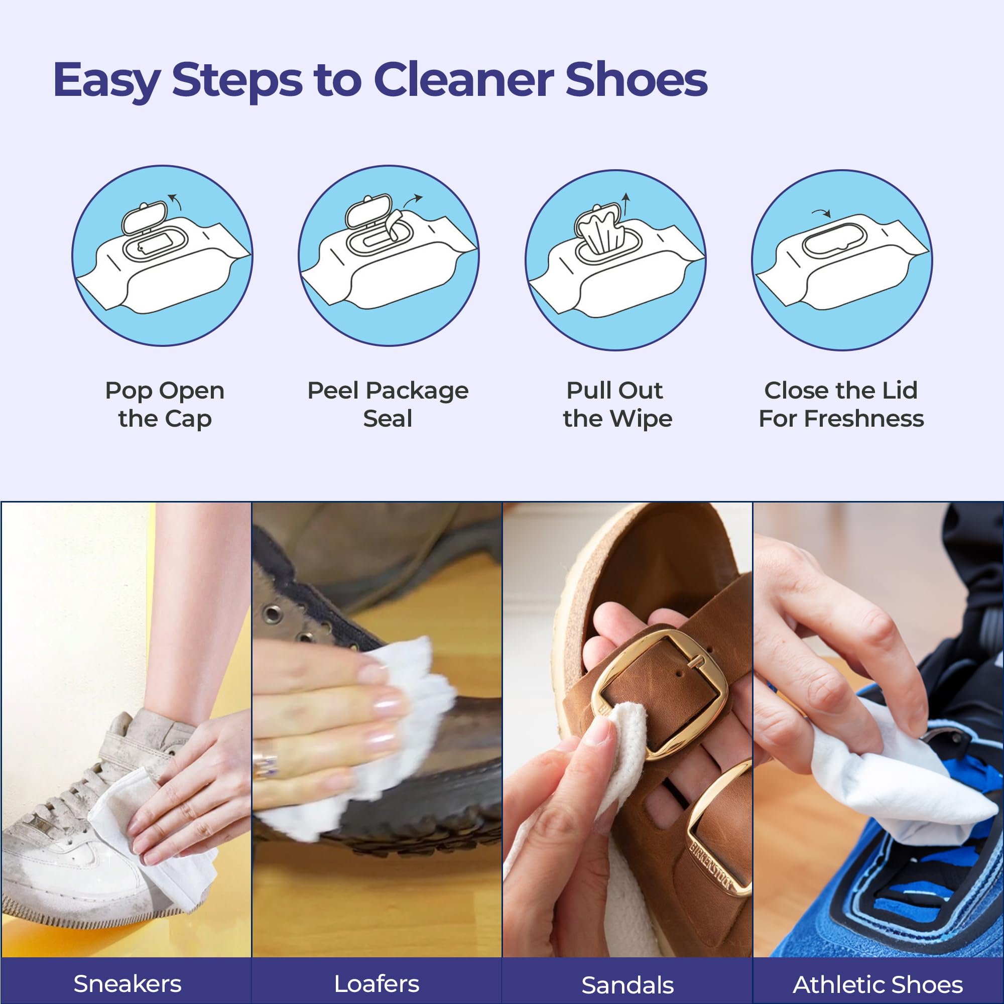 Cleno Shoe Cleaner Wipes - 80 Count | Quick & Easy Cleaning for Sneakers, Loafers, Sandals & Athletic Shoes | Removes Dirt, Mud & Stains | Perfect for Golf, Tennis & Everyday Use | Ready to Use Wet Wipes