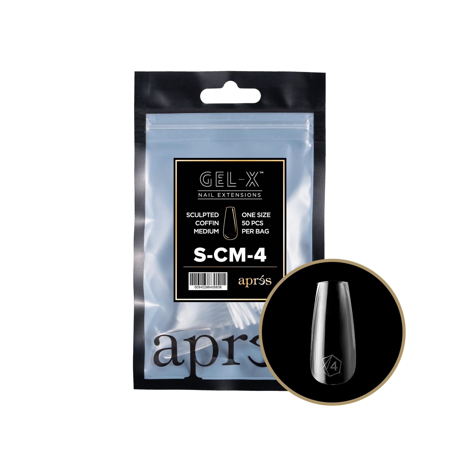 Apres Gel X 2.0 Refill Bags - Sculpted Coffin Medium Size 4 (50 Pcs) | Professional Nail Extension Kit for Salon & Home Manicure | Perfect for DIY Nail Art, Special Occasions & Everyday Wear