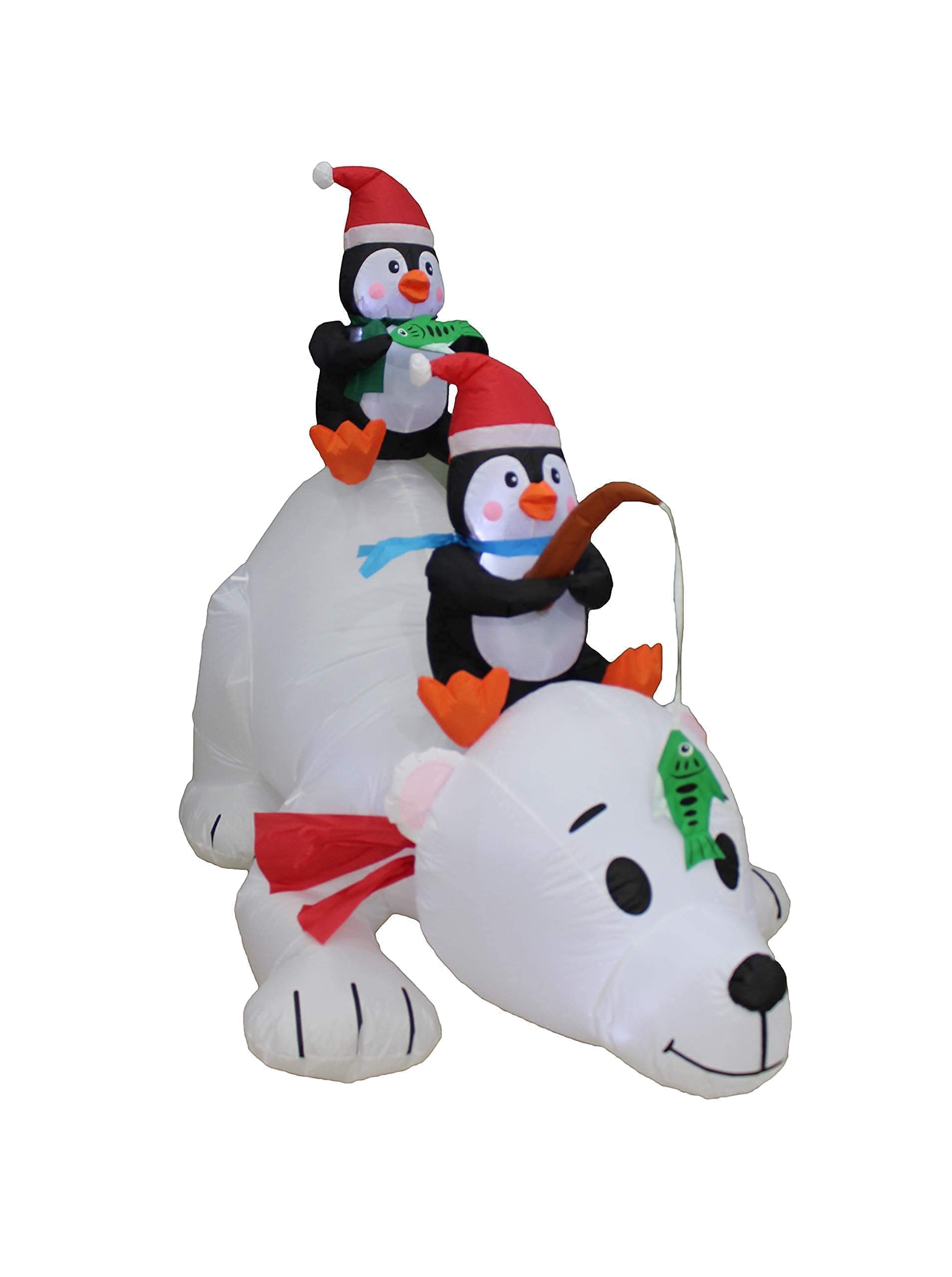 8ft Inflatable Santa Claus on Fishing Boat & 6ft Christmas Inflatable Penguins with Polar Bear - Outdoor Holiday Decorations Bundle for Christmas Party, Yard, and Home Decoration