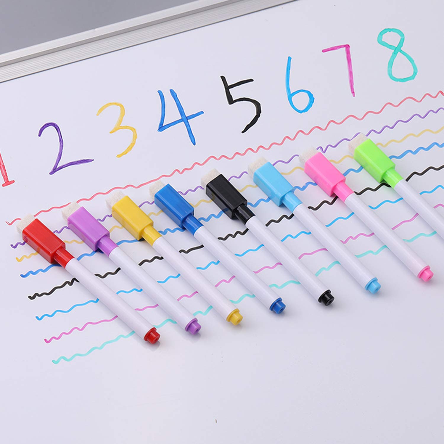 Magnetic Dry Erase Marker Holder Set - 8 Pack Whiteboard Markers with Eraser Caps & Magnetic Whiteboard Eraser - Perfect for Office, Classroom, and Home Organization (White)