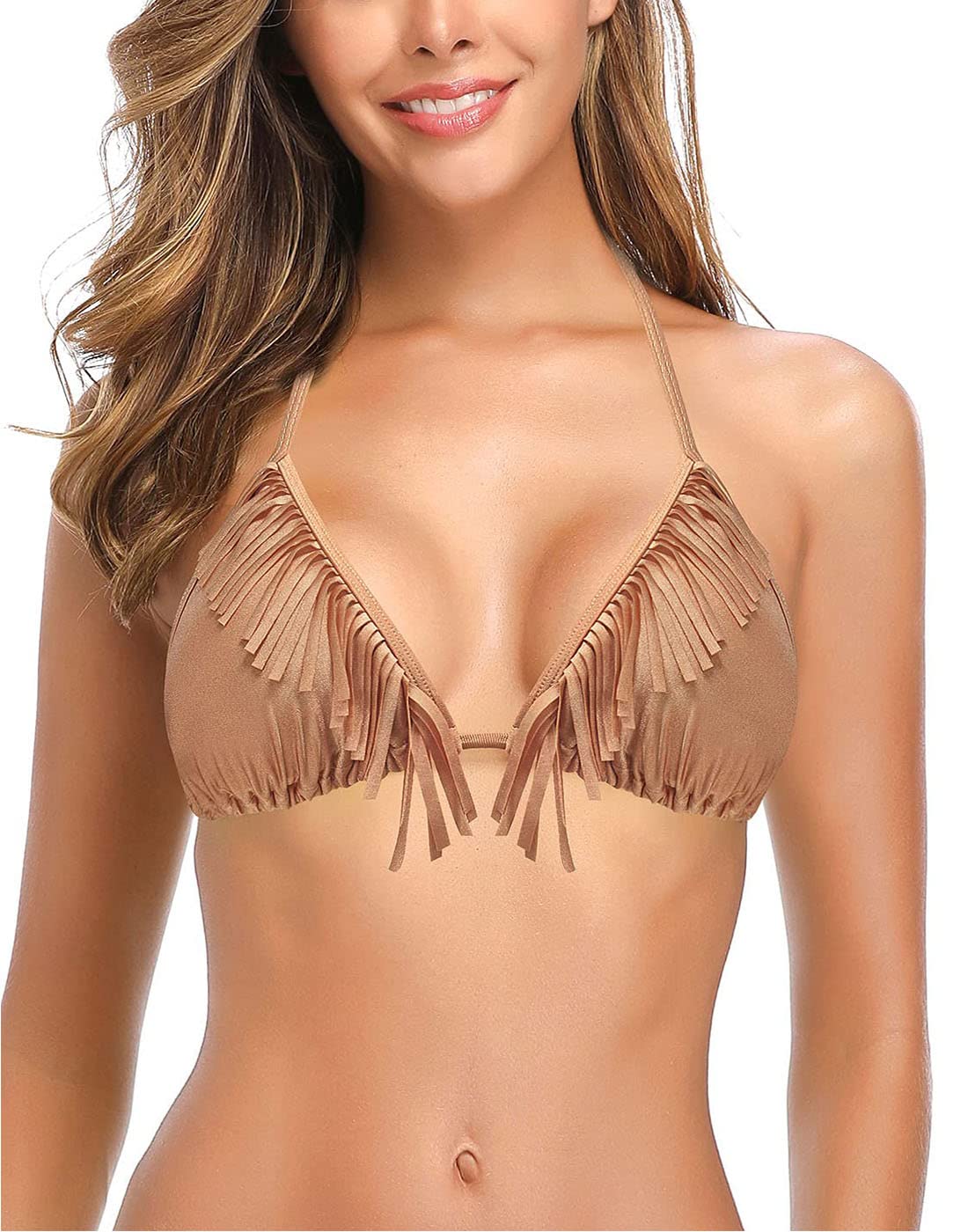 SHEKINI Women's Sexy Halter Bikini Top - Triangle Swimwear with Tassel Detail for Beach, Pool & Summer Vacation