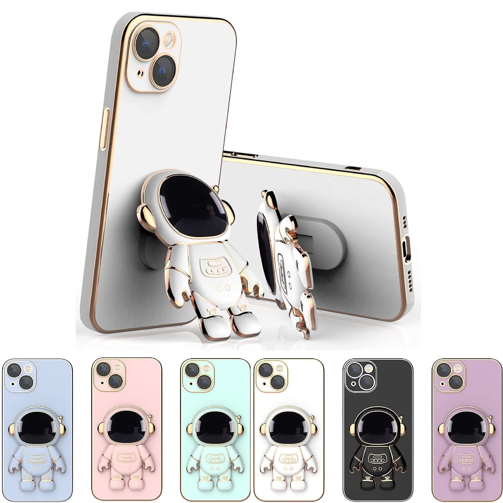 6D Plating Astronaut Hidden Stand Case Cover for iPhone 12/13/14 Pro Max - Anti-Scratch Camera Protector, Foldable Kickstand, Lens Film - Perfect for Gaming, Watching Videos & Hands-Free Calls