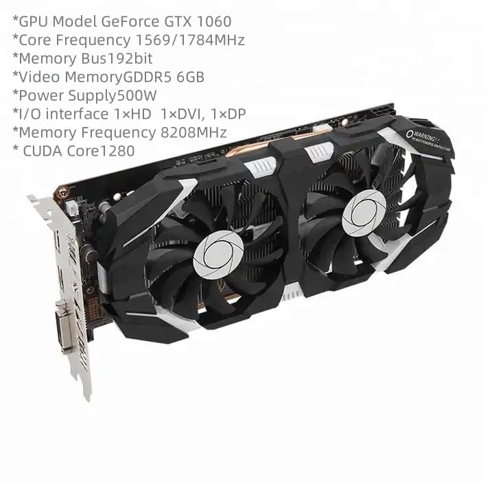 NVIDIA GTX 1060 6GB GDDR5 192-bit PCIe Gaming Graphics Card with Dual Fans, 8008MHz Memory, HDMI/DVI/DP Ports for 4K HDR Gaming - Perfect for PC Gaming, Video Editing, and VR Experiences