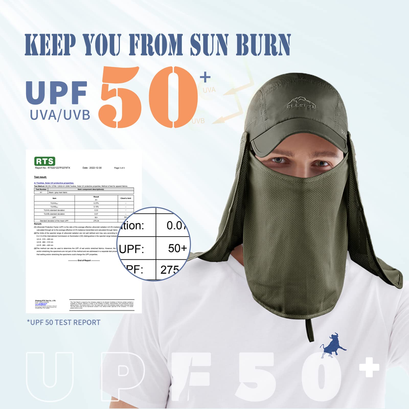 ELLEWIN UPF 50+ Sun Hat for Men & Women - Wide Brim Fishing Hat with Neck Flap & Face Cover - UV Protection Outdoor Hat for Beach, Hiking, Gardening & Travel