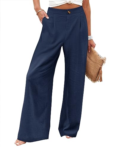 Angerella Women's High Waisted Wide Leg Pants - Stretchy Elastic Back Waistband Business Casual Trousers for Office Work & Everyday Wear