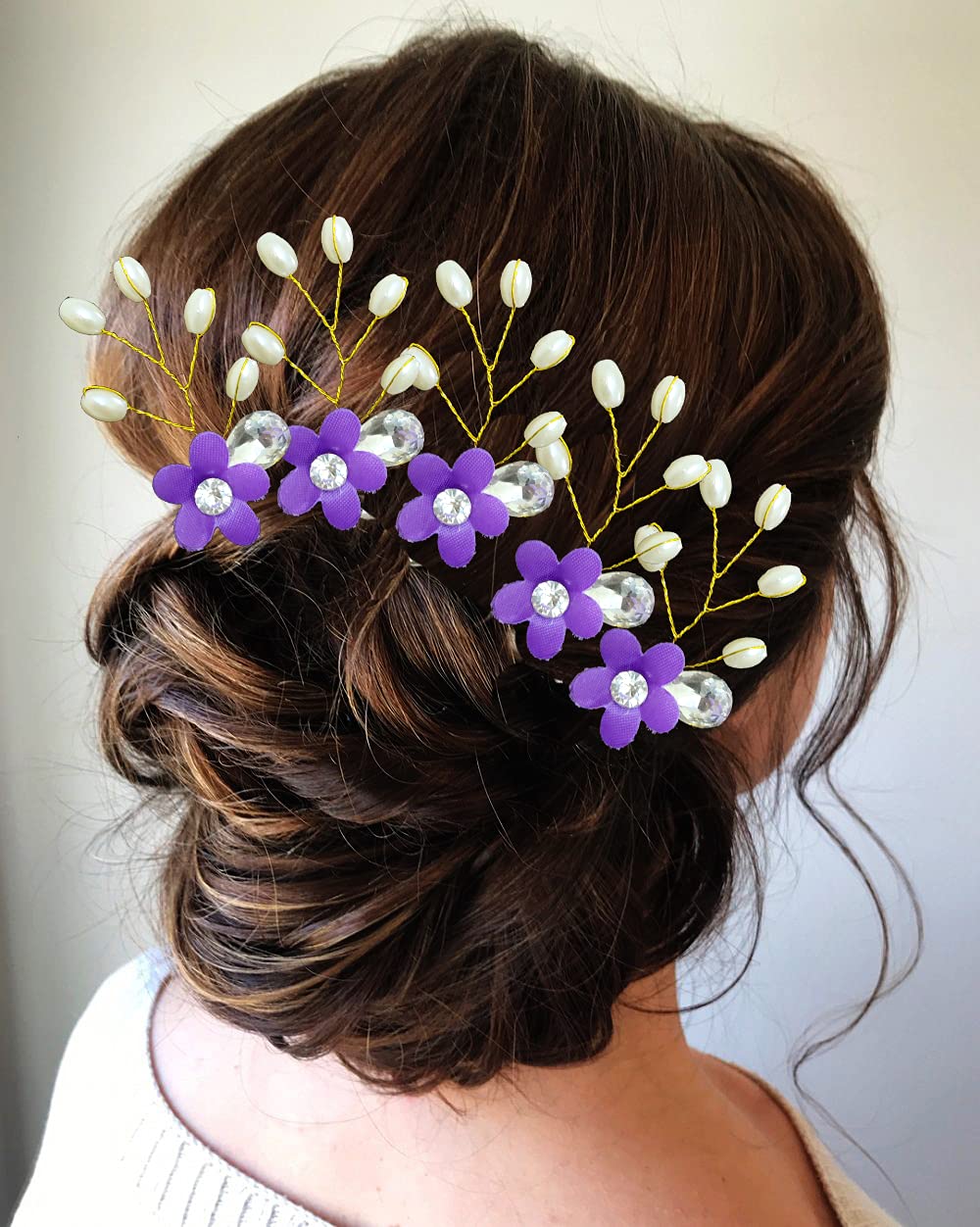 Elegant Artificial Pearl & Stone Round Flower Hair Clip for Women - Mauve Hair Accessory | Perfect for Weddings, Parties & Everyday Wear