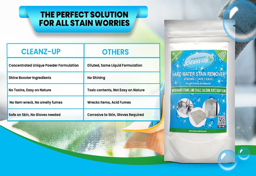 Cleanz-Up Heavy Duty Limescale & Hard Water Stain Remover - Eco-Friendly, Safe for Glass, Taps, Tiles, Bathroom & Kitchen - 150g Pack for Pool, Tank & Toilet Cleaning