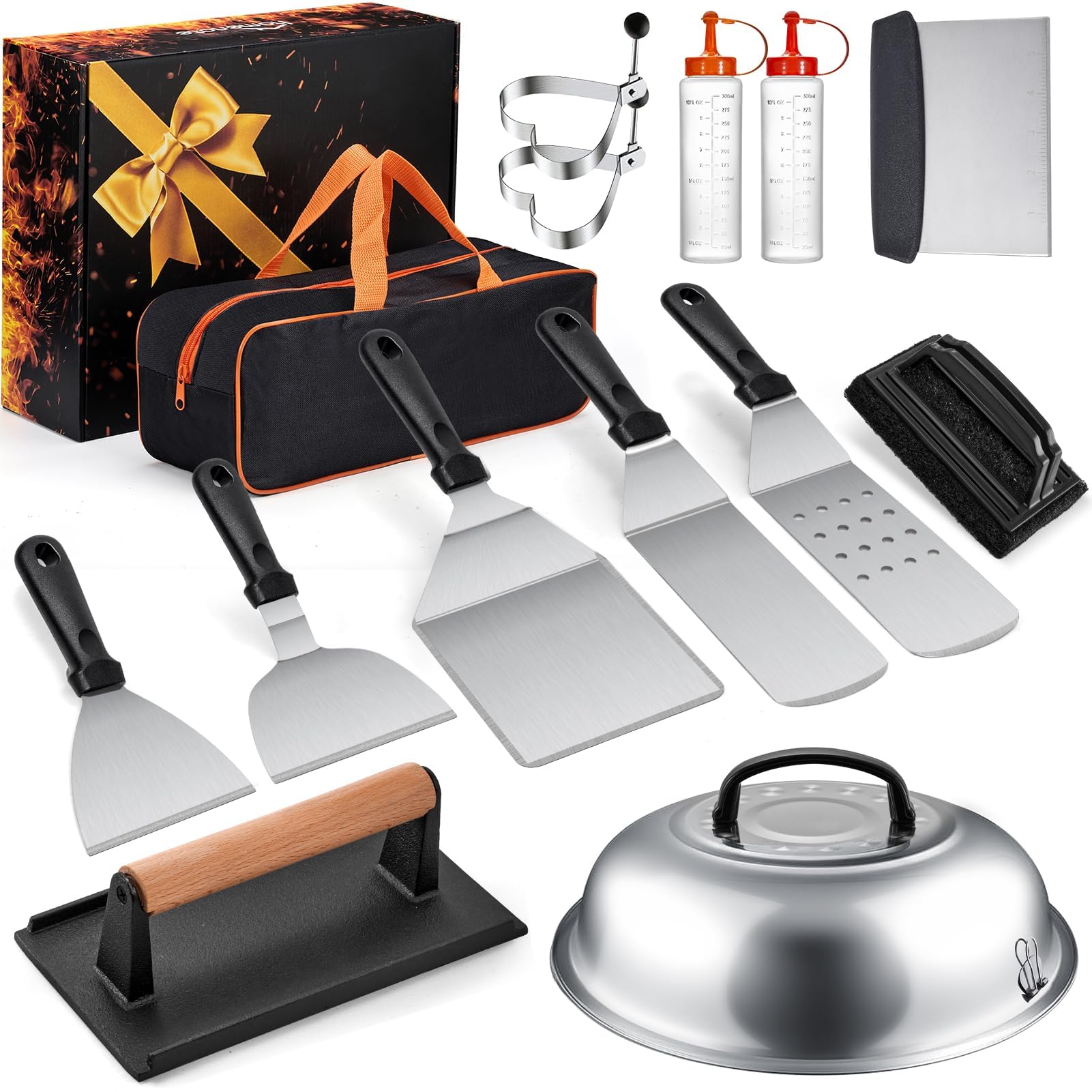 HOMENOTE Blackstone Griddle Accessories Kit - Professional Cast Iron Round Melting Dome & Flat Top Griddle Tools for Outdoor Cooking, Camping & Backyard BBQs