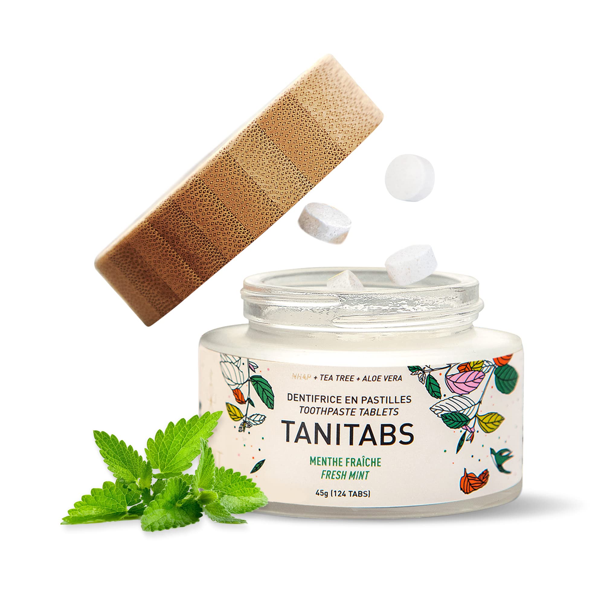 Tanitabs Fresh Mint Toothpaste Tablets - Fluoride-Free Natural Toothpaste for Teeth & Gum Care, Zero Waste Travel Toothpaste Tabs in Eco-Friendly Bamboo Jar (124 Tablets, Natural Mint Flavor) - Perfect for Travel, Camping & Sustainable Oral Hygiene Routine