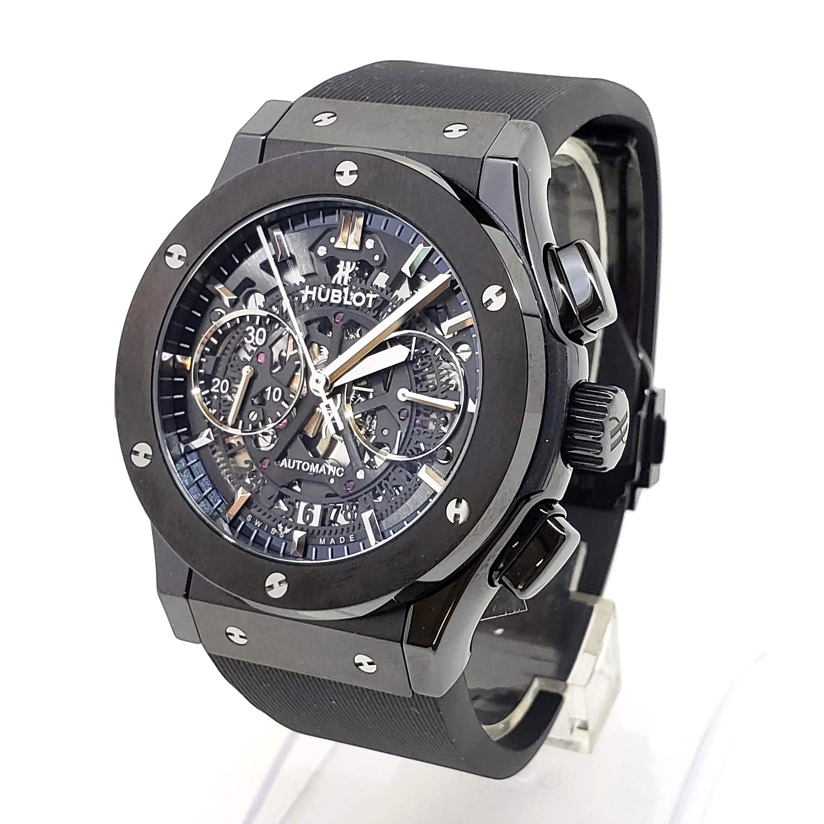 Hublot Classic Fusion Aero Chronograph Black Magic Ceramic Rubber Men's Watch - Luxury Swiss Timepiece for Business & Formal Occasions