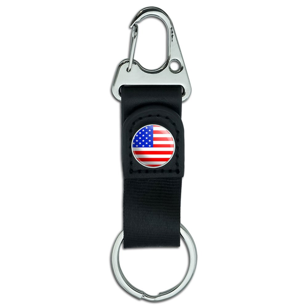American USA Flag Belt Clip Carabiner - Leather Keychain Key Ring with National & State Flags - Perfect for Backpacks, Keys & Outdoor Adventures