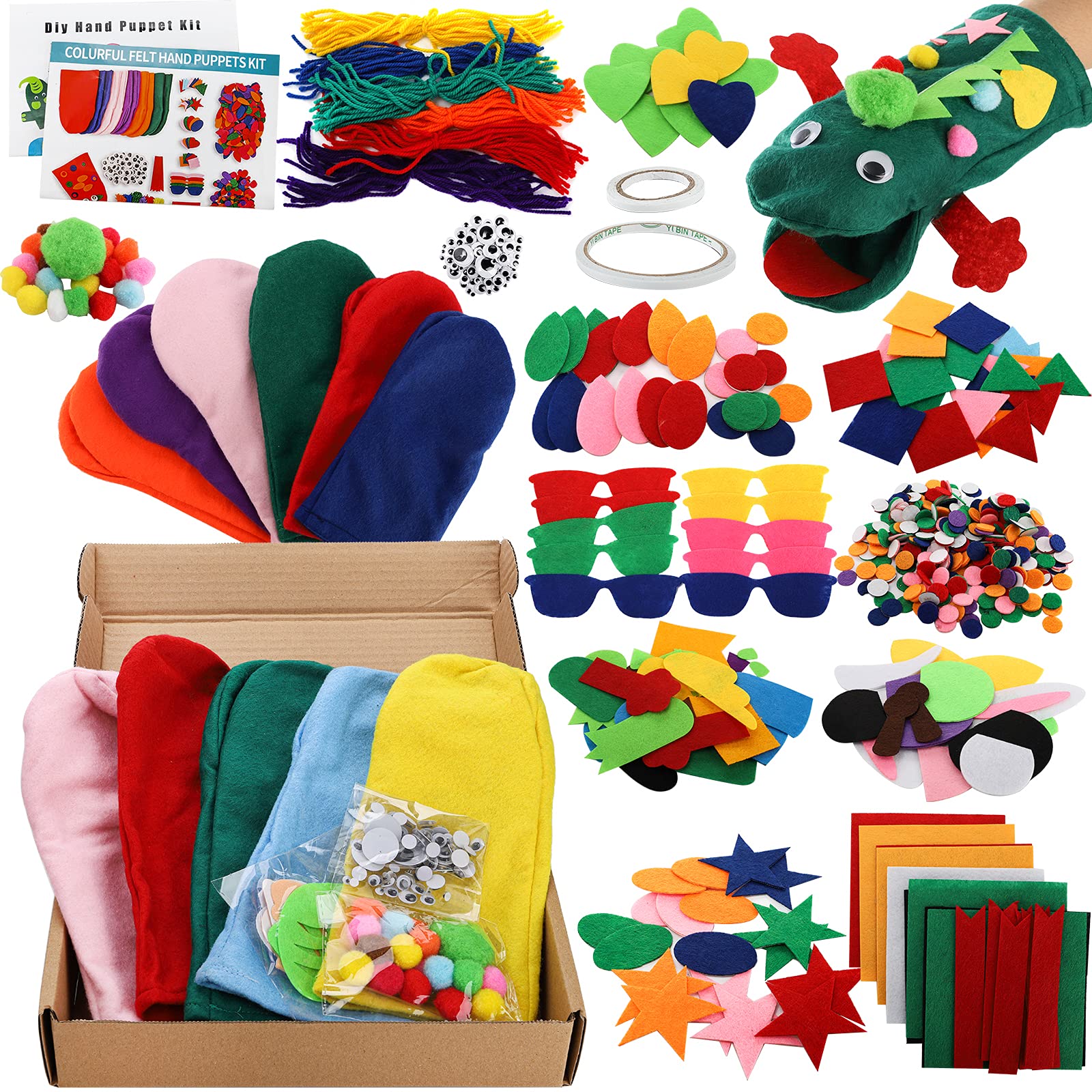 TOPZEA 12 Pack DIY Hand Puppet Making Kit for Kids - Creative Craft Art Supplies with Felt Sock Puppets, Pompoms & Googly Eyes - Perfect for Storytelling, Role Play, Classroom Activities & Birthday Party Favors