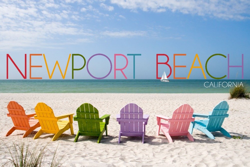 California Newport Beach Colorful Beach Chairs Wall Art Poster - 12x18 Inches Coastal Decor for Living Room, Bedroom & Office