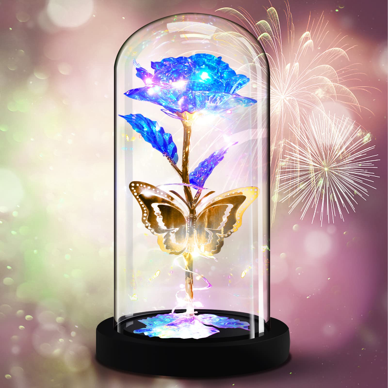 AHNNER Valentine's Day Rose Gift - Eternal Rose in Glass Dome for Women, Wife, Mom, Girlfriend | Beauty and The Beast Inspired LED Rose Light | Perfect Birthday, Anniversary & Romantic Gift for Her | Home Decor, Bedroom Night Light, Wedding Centerpiece