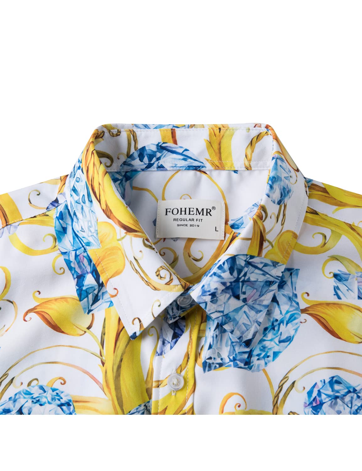 Luxury Men's Black & Gold Baroque Print Short Sleeve Dress Shirt - Chain Design Button Down Casual Shirt for Business, Party & Special Occasions
