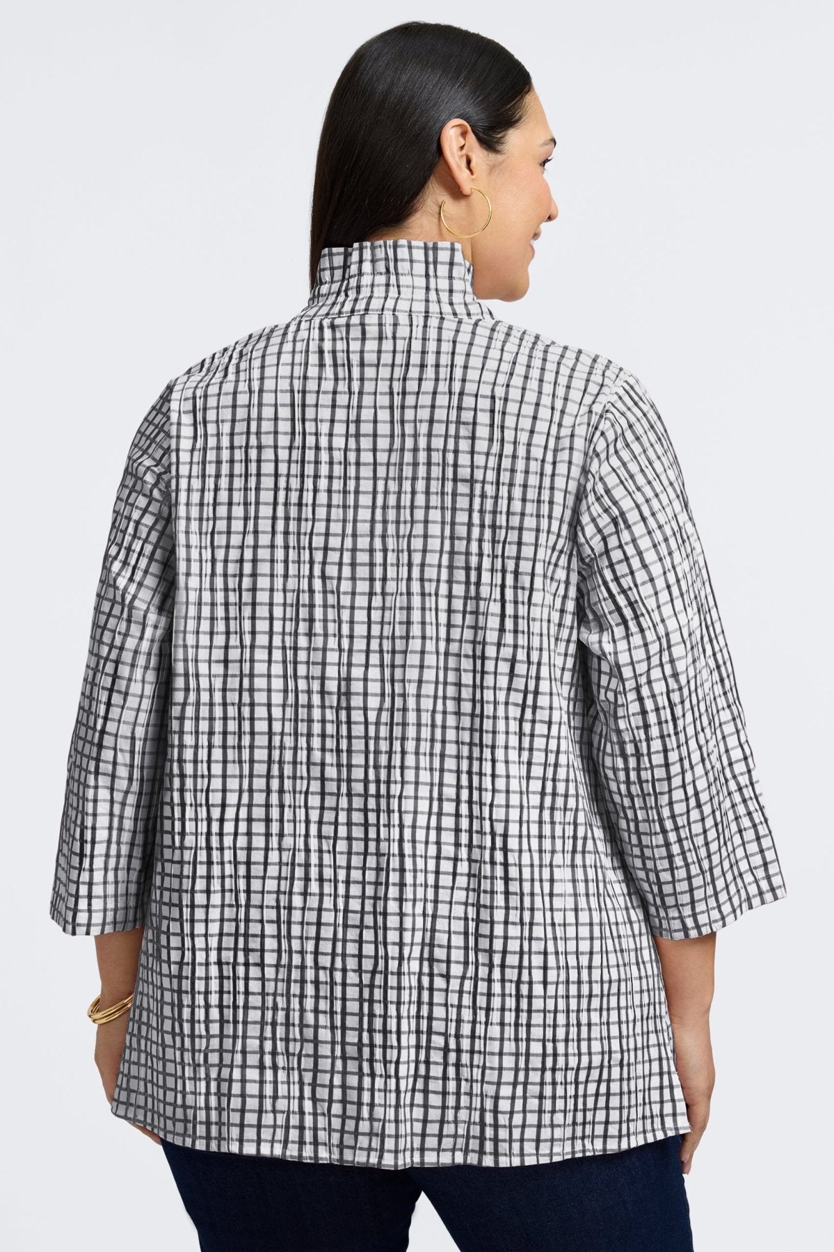 Carolina Plus Size Crinkle 3/4 Sleeve Shirt Jacket for Women - Stylish Layering Piece for Fall & Spring | Office Wear, Casual Outfits, Weekend Brunch