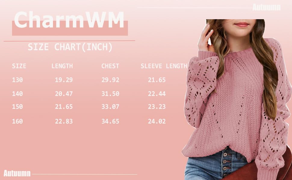 Girls Crochet Long Sleeve Crewneck Pullover Sweater | Kids Knit Jumper Top for Fall & Winter | Cozy Warm Outfit for School, Playdates & Family Gatherings