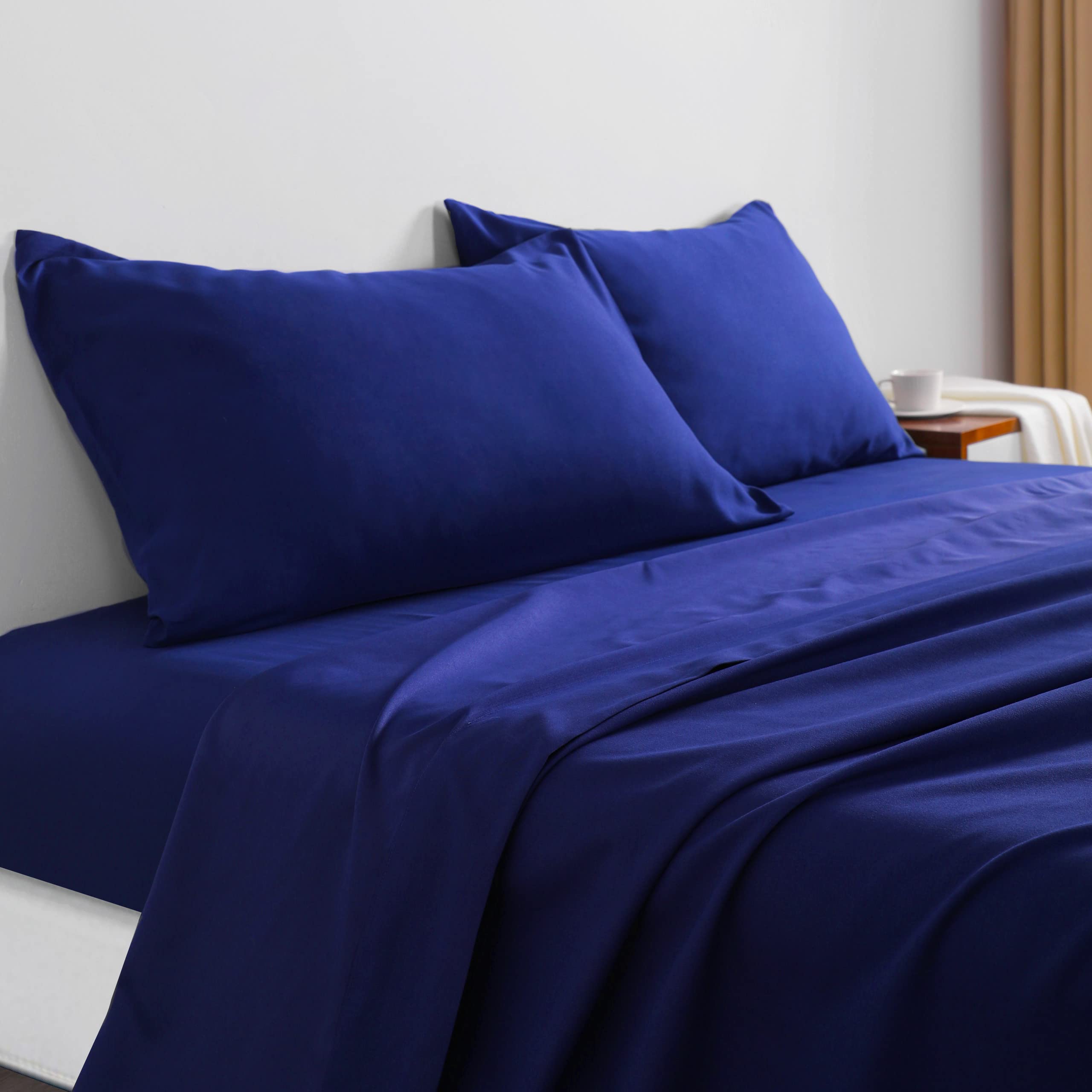 NTBAY 3-Piece 100% Microfiber Twin Bed Sheet Set - Ultra Soft 1800 Thread Count, Wrinkle & Fade Resistant, Deep Pocket Fitted Sheet (1 Flat Sheet, 1 Fitted Sheet, 1 Pillowcase) - Navy Blue - Perfect for Dorms, Guest Rooms & Cozy Bedrooms