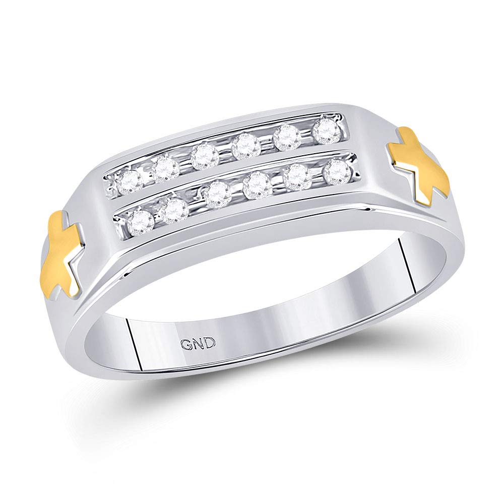 10kt Two-Tone Gold Men's Round Diamond Cross Wedding Band Ring - 1/6 CTW Dazzlingrock Collection | Perfect for Engagement, Anniversary & Religious Ceremonies