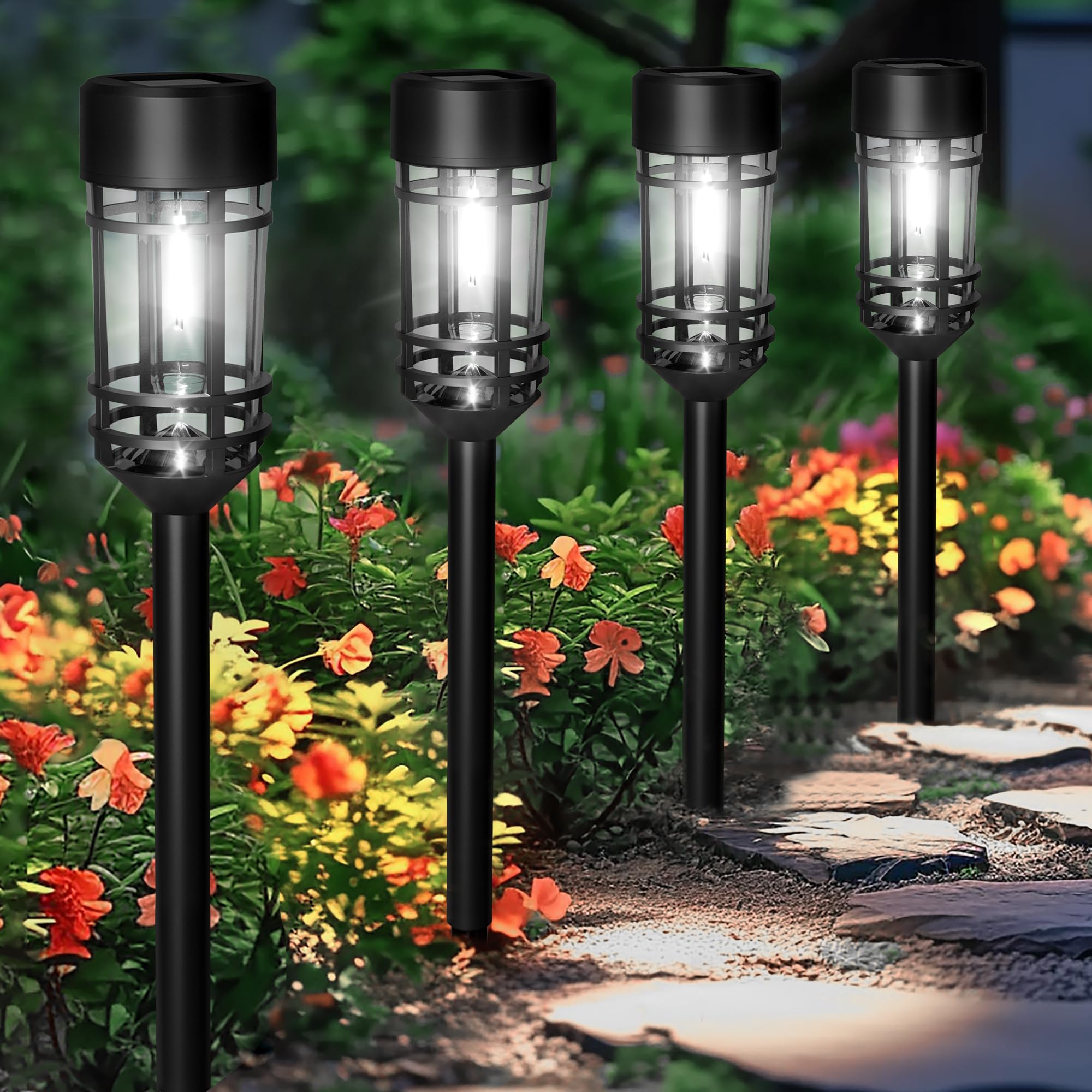 GIGALUMI 10 Pack Solar Pathway Lights - Outdoor Waterproof Solar Powered Walkway Lights for Driveway, Yard, Patio & Lawn Decor (Cold White) - Perfect for Garden Lighting, Landscape Illumination & Nighttime Safety