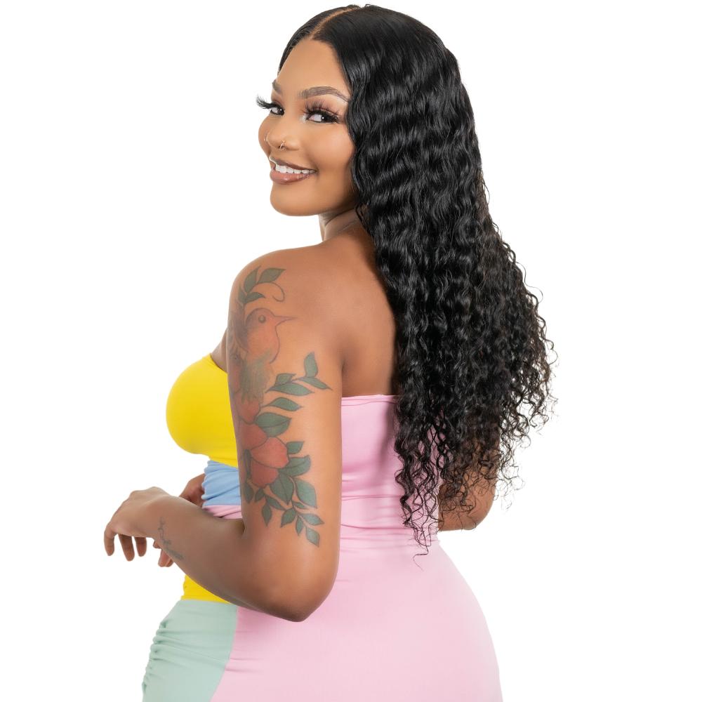 Deep Wave 4x4 Transparent Lace Closure Wig - Human Hair 100% Remy - Natural Black Color - Perfect for Protective Styles & Everyday Wear