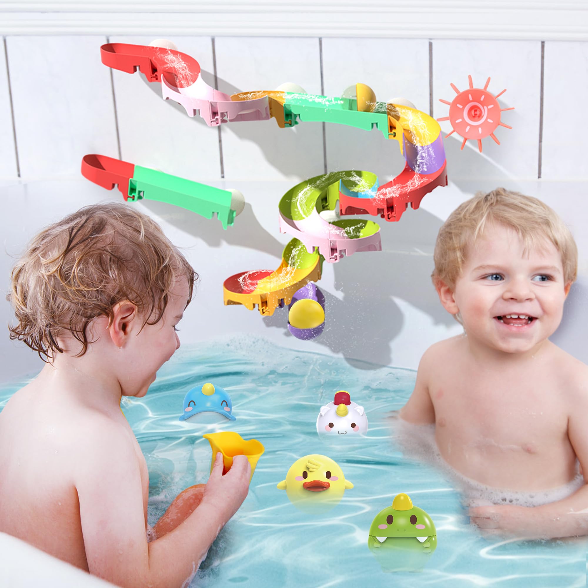 Best Toddler Bath Toys Set with Slide Track, Elephant Shower Spray & Floating Animals - Fun Bathtub Toys Gift for Kids Ages 2-5 | Perfect for Bath Time Play, Learning & Sensory Development