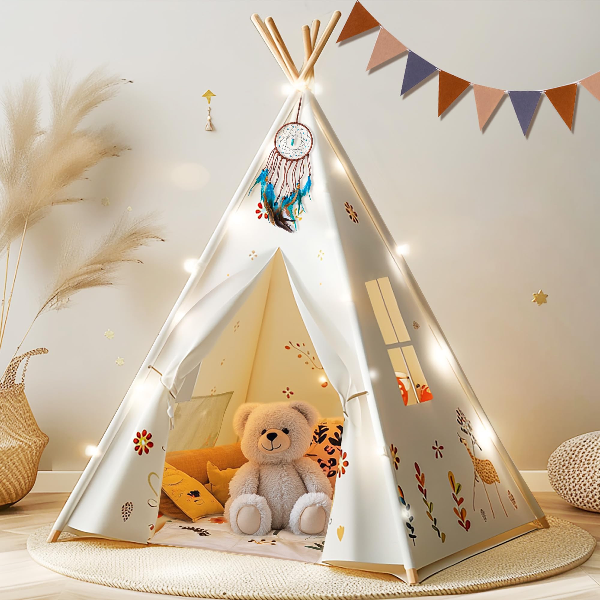 Kids Teepee Tent - Foldable Cotton Play Tent with Mat for Boys & Girls | Indoor & Outdoor Fun