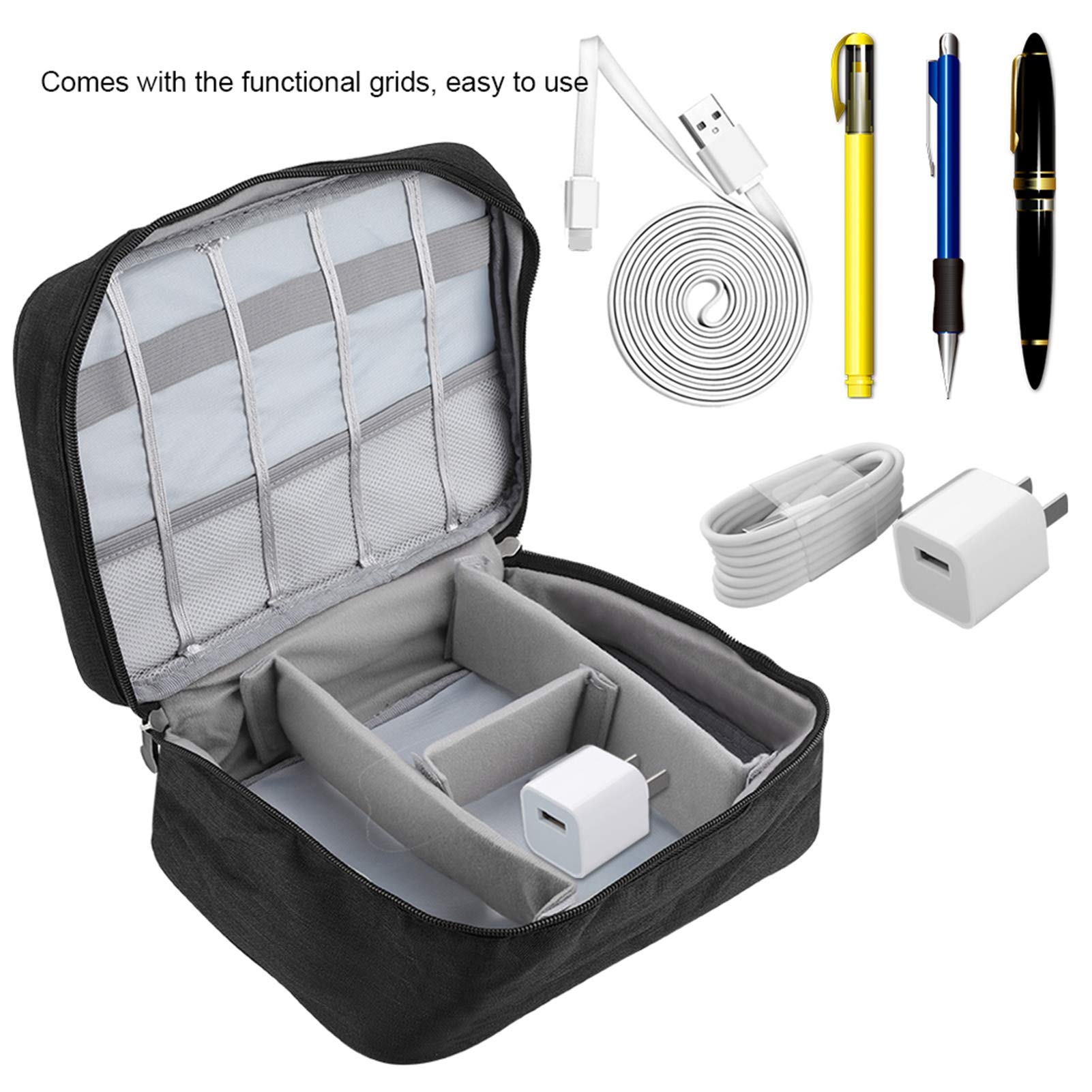 Universal Electronic Accessory Storage Bag - Waterproof Digital Organizer for Portable Charger, Cables & Small Devices - Perfect for Travel, Office & Home Organization (Black)