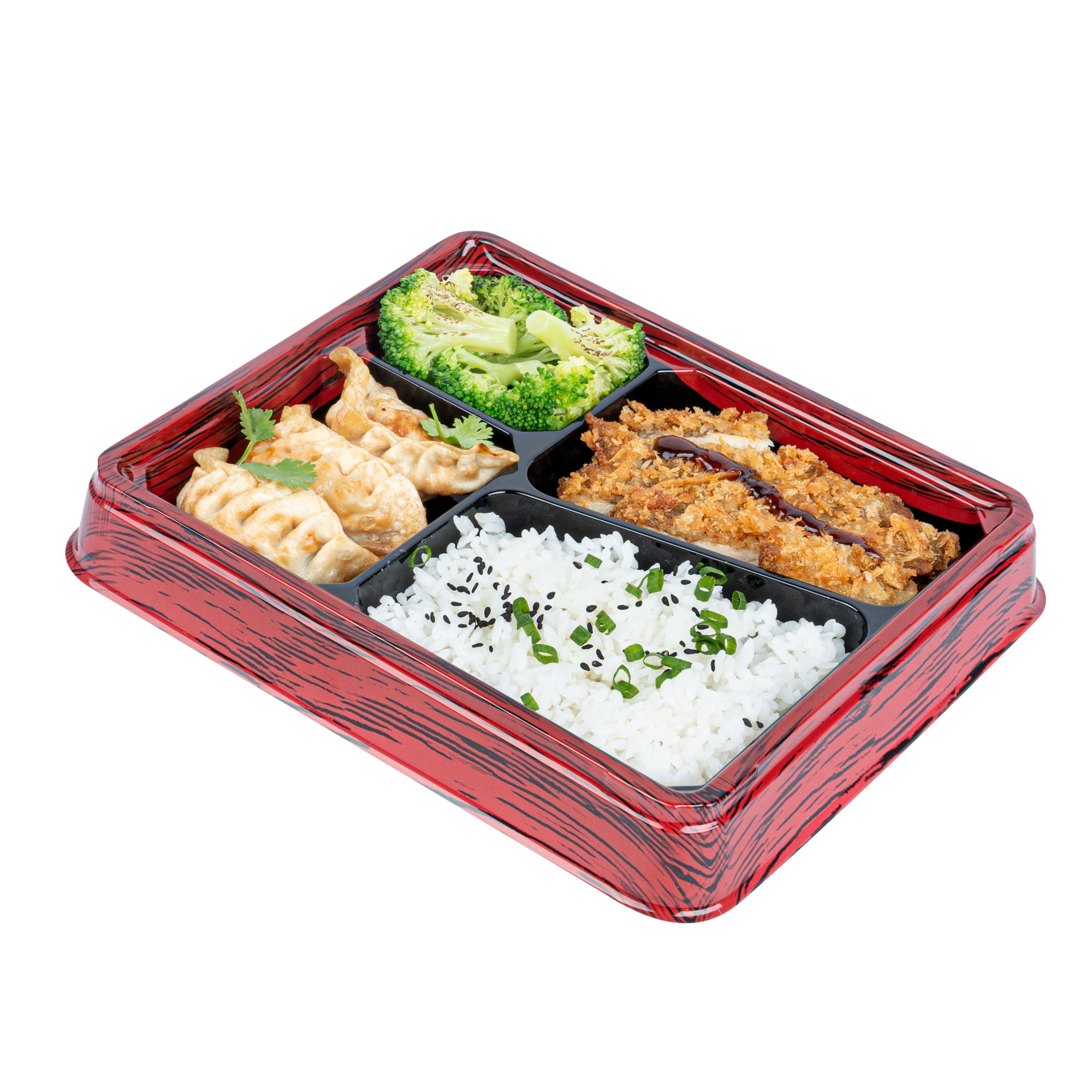 Bento Tek 19 oz Red & Black Plastic Bento Box with 4 Compartments | 9.25